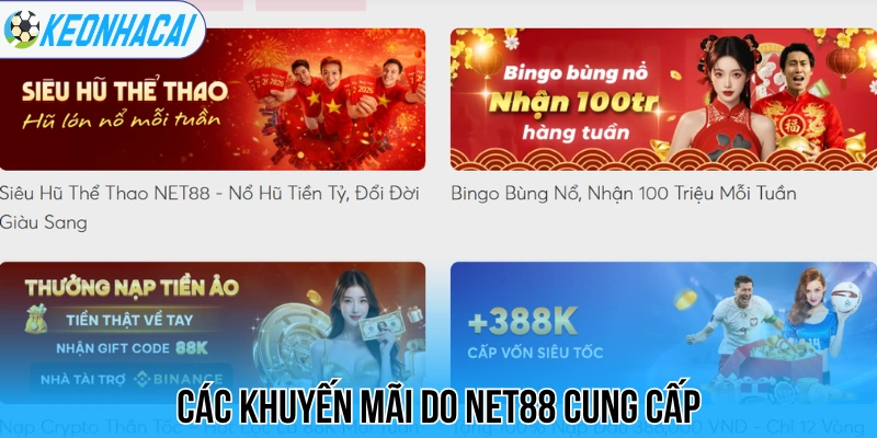 Net88 - Trải Nghiệm Cá Cược Hơn 400+ Kèo Chơi Mỗi Ngày 2 Các khuyến mãi do Net88 cung cấp