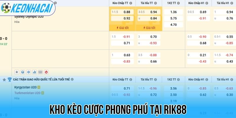 Rik88 - Nhà cái Cá Cược Thể Thao, Kèo Thơm Tất Cả Các Trận 3 Kho kèo cược phong phú tại Rik88