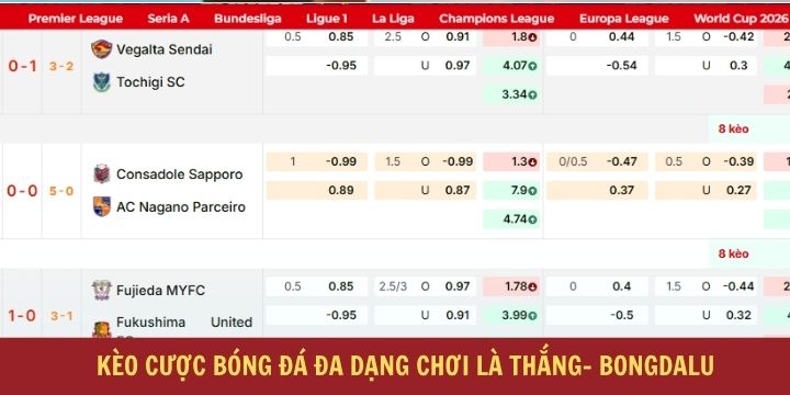 Các loại kèo khi truy cập website Bongdalu không thể bỏ qua